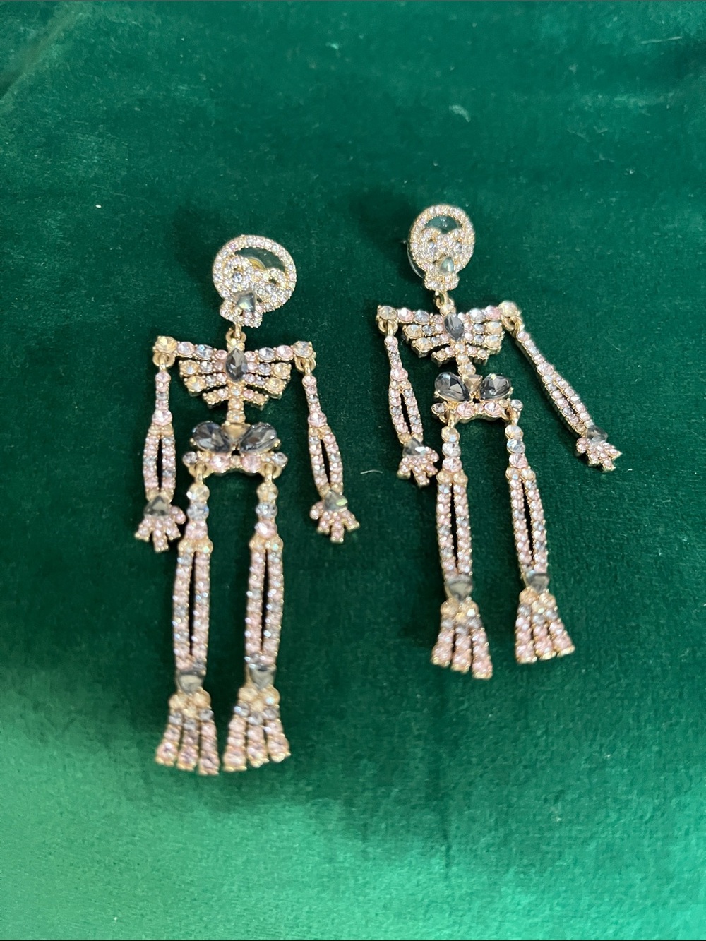 Betsey Johnson Halloween Crystal Skeleton Drop Earrings Boo!